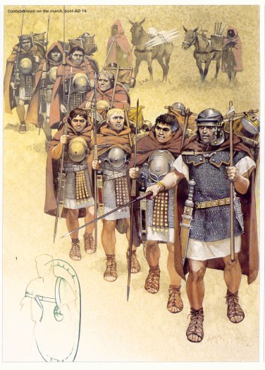 Los soldados romanos normalmente se alistaron a los 18 - 20 años durante un periodo de 25 años. Sólo la mitad llegaban a ver la jubilación